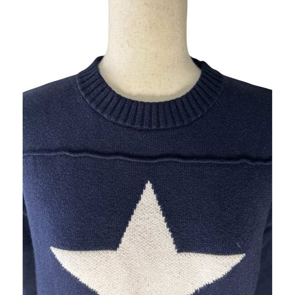 Arden B Navy Star Intarsia Sweater Pull Over Crew Neck S/M Americana Coastal - Picture 6 of 9